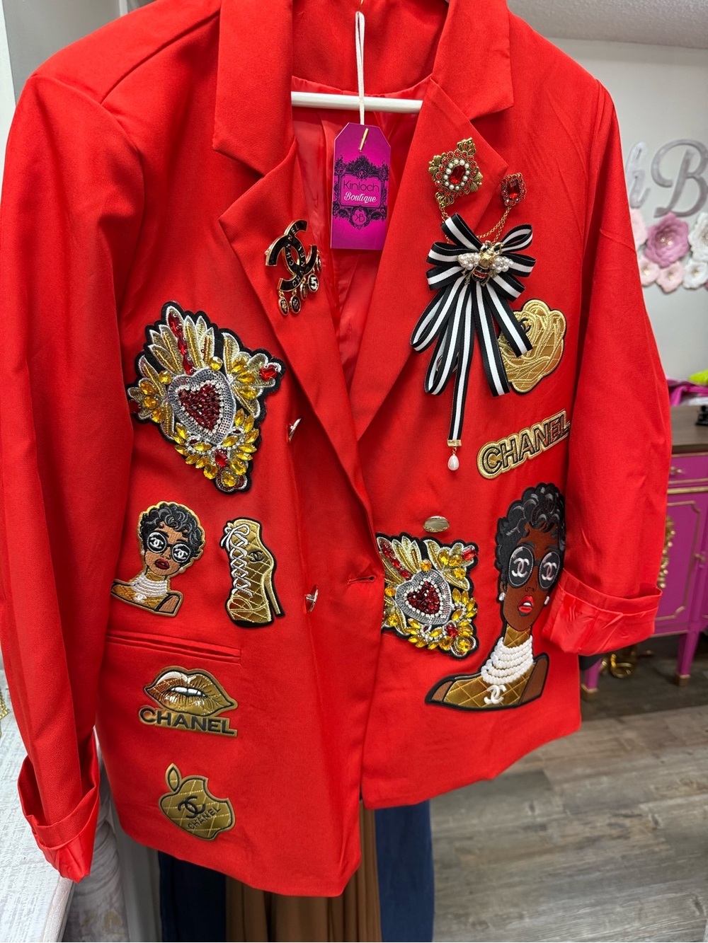 New Red Embellished Patchwork Blazer